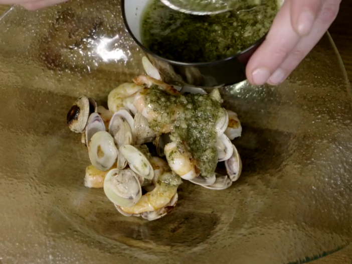 shrimp and clams in salsa verde